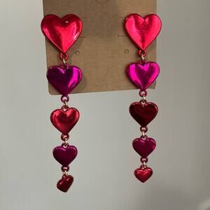 Hot pink / purple tiered heart dangly post earrings, coquette Y2K doll bratz